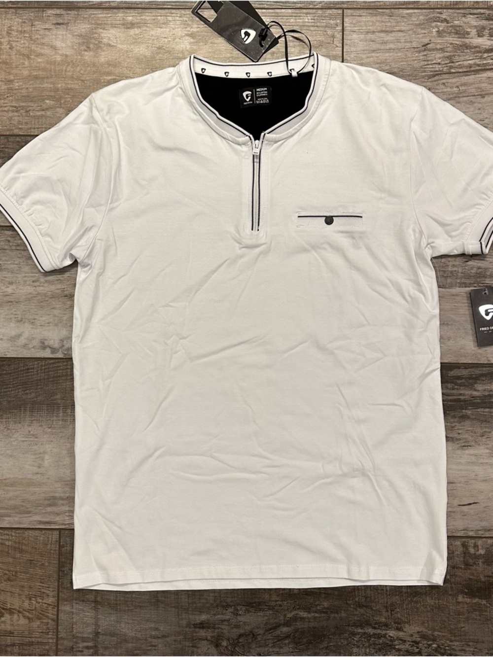 Men's White Short-Sleeve Zip-Neck Tee with Contrast Trim